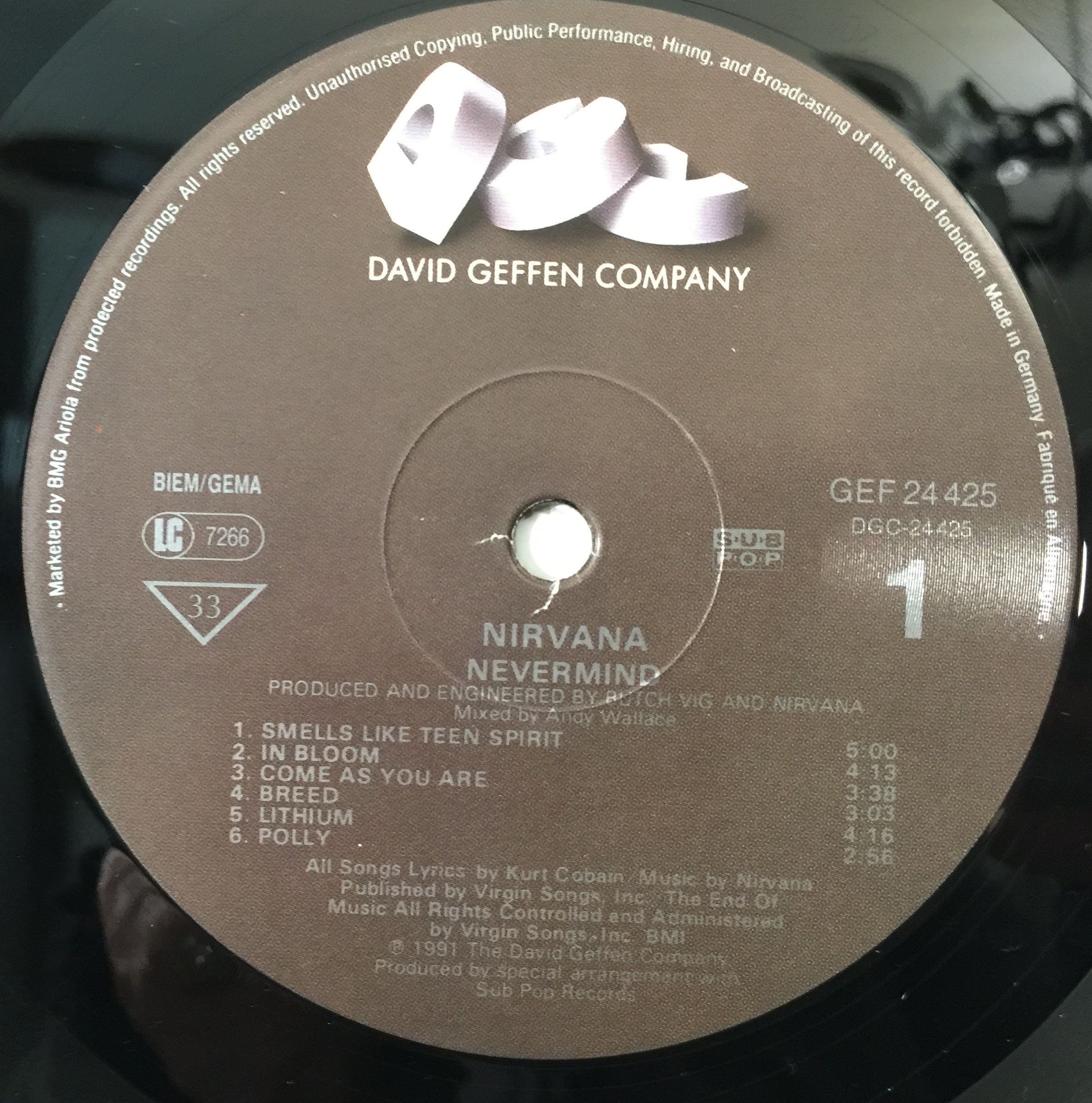 Lot 212 - NIRVANA - NEVERMIND LP (ORIGINAL 1991 EU
