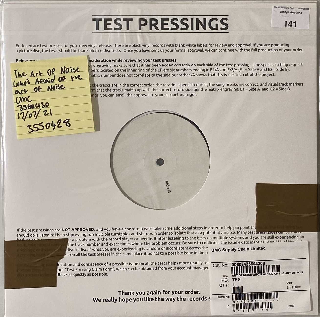 Lot 141 - THE ART OF NOISE - WHO'S AFRAID OF THE ART OF NOISE? LP (2021- UMC/ZTT 3550428)