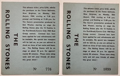 Lot 462 - THE ROLLING STONES - ORIGINAL TICKET STUBS FOR THE TOWER BALLROOM, 1964.