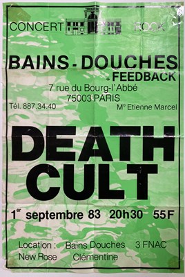 Lot 582 - BILLY DUFFY / THE CULT - ORIGINAL DEATH CULT 'BAINS DOUCHES' POSTER.