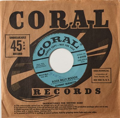 Lot 190 - JOHNNY BURNETTE - ROCK BILLY BOOGIE 7" (US CORAL PROMO - 9-61918)