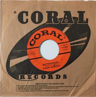 Lot 191 - JOHNNY BURNETTE - DRINKING WINE SPO-DEE-O-DEE 7" (CORAL 9-61869)