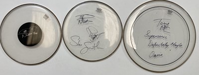 Lot 306 - FAMOUS DRUMMERS - SIGNED DRUMSKINS INC TONY MCGUIGAN / NICKO MCBRAIN.