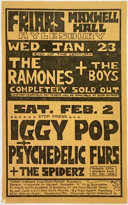 Lot 162 - FRIARS AYLEBURY HANDBILL - RAMONES / IGGY POP.