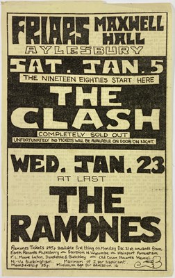 Lot 167 - FRIARS AYLESBURY HANDBILL - THE CLASH / THE RAMONES.