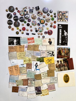 Lot 110 - CONCERT EPHEMERA - BADGES, TICKETS, T-SHIRTS.
