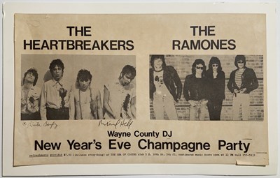 Lot 482 - THE RAMONES - AN ORIGINAL 1975 NEW YEAR'S EVE FLYER WITH SIGNATURES.