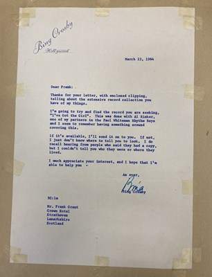 Lot 119 - BING CROSBY ARCHIVE - ORIGINAL SCRAPBOOK COMPILED BY 'BING'S BIGGEST FAN' INC SIGNED LETTERS FROM BING