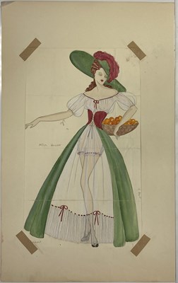 Lot 123 - HILDA WETTON (1896-1980) - HAND DRAWN WINDMILL THEATRE SHOWGIRL COSTUME DESIGN - NELL GWYNNE