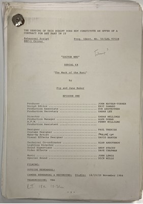 Lot 130 - DOCTOR WHO MARK OF THE RANI PART ONE ORIGINAL SCRIPT