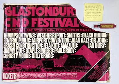 Lot 164 - GLASTONBURY 1984 - ORIGINAL POSTER, WRISTBAND AND COACH TICKET - SMITHS / FELA KUTI ETC.