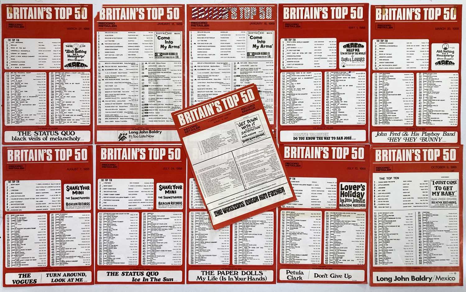 Lot 46 - ORIGINAL 1960S RECORD CHART POSTERS INC BEATLES #1.