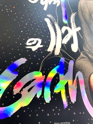 Lot 132 - DAVID BOWIE - THE MAN WHO FELL TO EARTH, MONDO FILM POSTER PRINT WITH COLOUR TITLE.