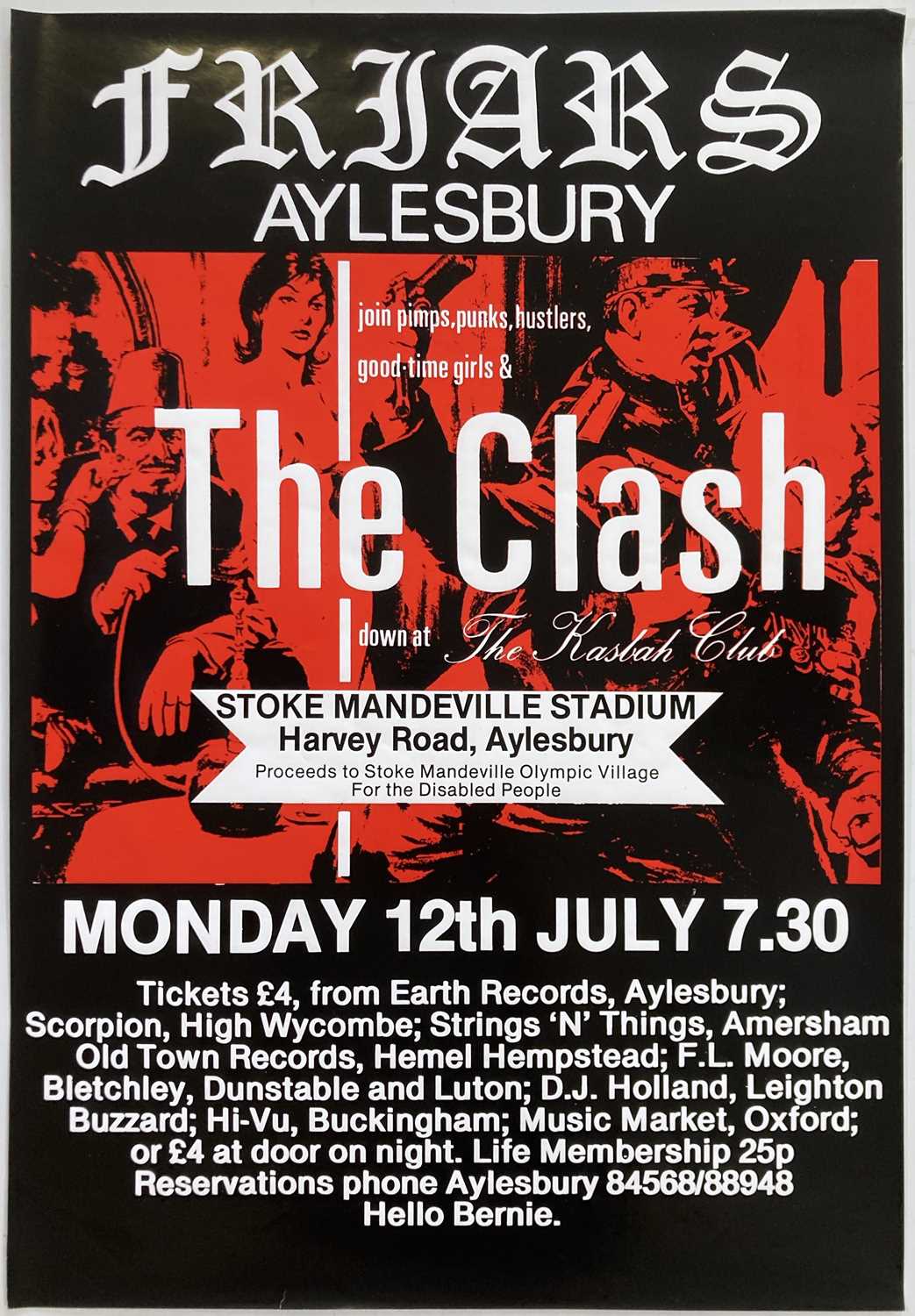 Lot 219 - THE CLASH FRIARS AYLESBURY POSTER - 1982 COMBAT ROCK TOUR.