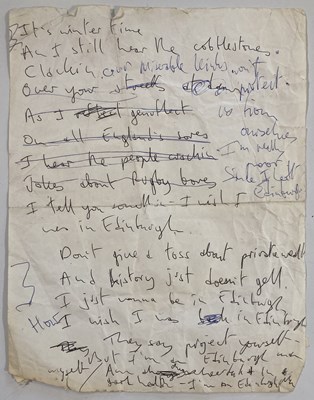 Lot 378 - THE FALL - MARK E. SMITH'S HANDWRITTEN LYRICS FOR EDINBURGH MAN.