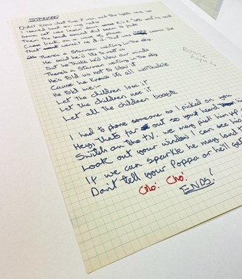 Lot 143 - DAVID BOWIE'S ORIGINAL HANDWRITTEN LYRICS FOR 'STARMAN'.