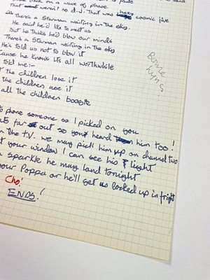 Lot 143 - DAVID BOWIE'S ORIGINAL HANDWRITTEN LYRICS FOR 'STARMAN'.