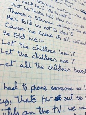 Lot 143 - DAVID BOWIE'S ORIGINAL HANDWRITTEN LYRICS FOR 'STARMAN'.