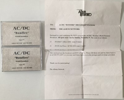 Lot 389 - AC/DC - "BONFIRE" WORLD PREMIER (RADIO STATION PROMO CASSETTES)