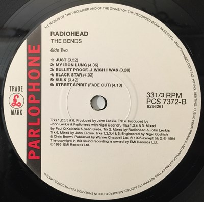 Lot 8 - RADIOHEAD - THE BENDS LP (2ND UK PRESSING - PARLOPHONE PCS 7372)