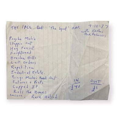 Lot 417 - MARK E. SMITH / THE FALL - EARLY HANDWRITTEN SET LIST.