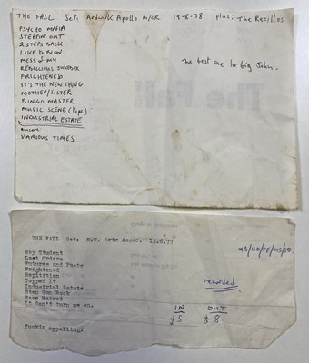 Lot 418 - MARK E. SMITH / THE FALL - HANDWRITTEN SET LIST 1978.