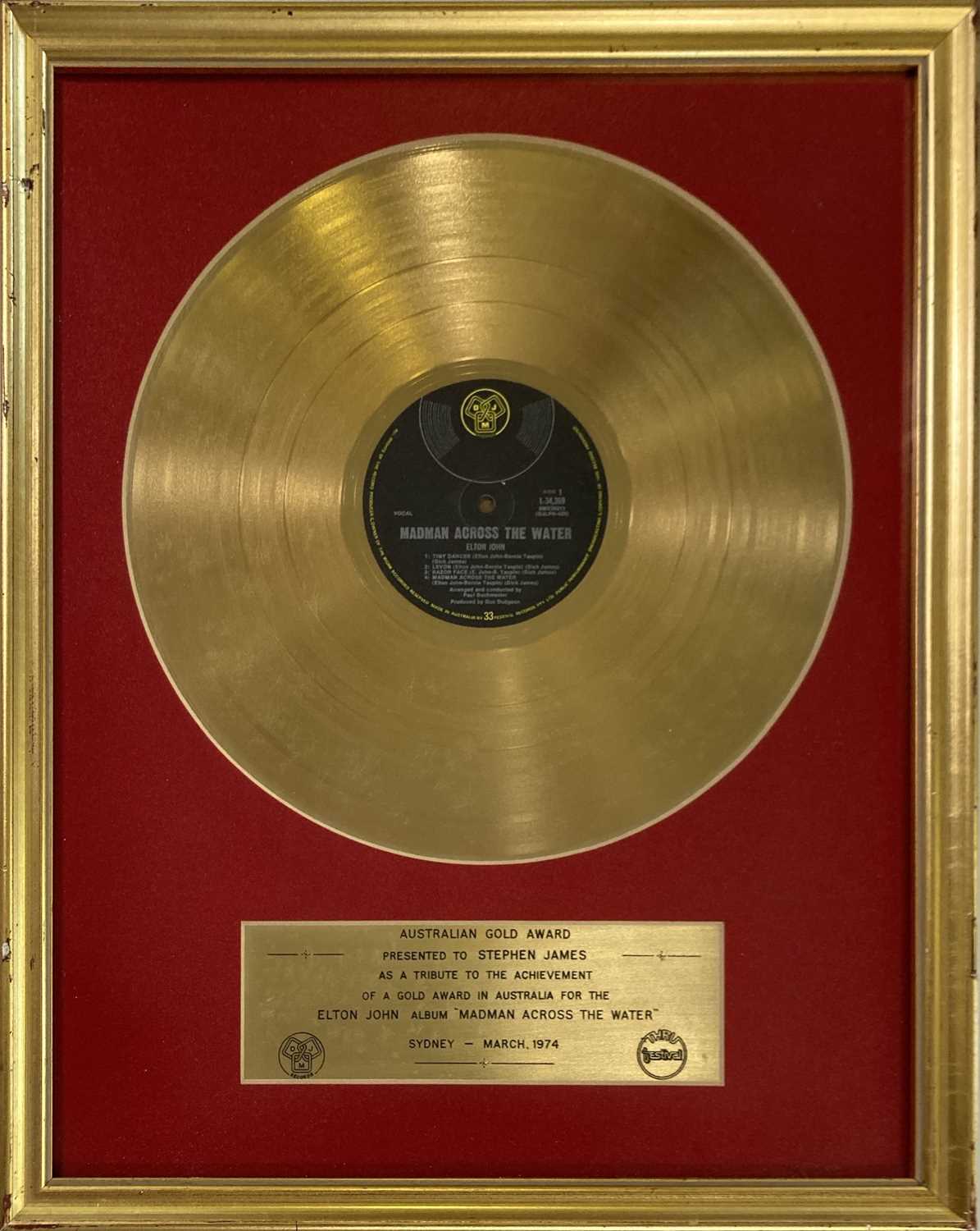 Lot 367 - ELTON JOHN - MADMAN ACROSS THE WATER.. AUSTRALIAN GOLD DISC AWARD.