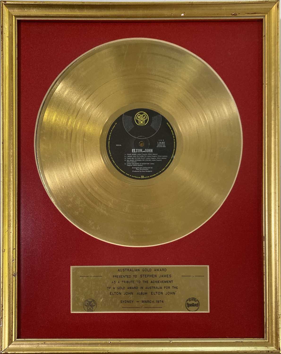Lot 368 - ELTON JOHN - SELD TITLED LP.. GOLD AUSTRALIAN AWARD.
