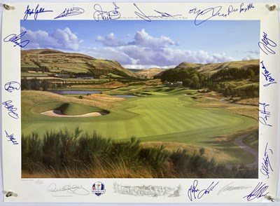 Lot 60 - GOLF MEMORABILIA - A RYDER CUP 2014 PRINT SIGNED BY 17 OF TEAM EUROPE.