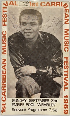 Lot 267 - 1969 1ST CARIBBEAN MUSIC FESTIVAL PROGRAMME - SIGNED BY JACKIE EDWARDS / MAX ROMEO AND MORE.