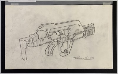 Lot 201 - JOHN R. MULLANEY - ORIGINAL ARTWORK - ALIENS, PULSE RIFLE PRELIMINARY.