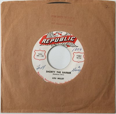 Lot 129 - LOU MILLET - SHORTY THE BARBER/ SLIP, SLIP, SLIPPIN' IN 7" (ROCKABILLY - REPUBLIC 7130-F)