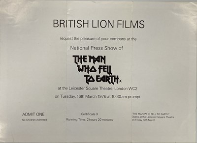 Lot 316 - DAVID BOWIE MAN WHO FELL TO EARTH PREMIERE INVITATION