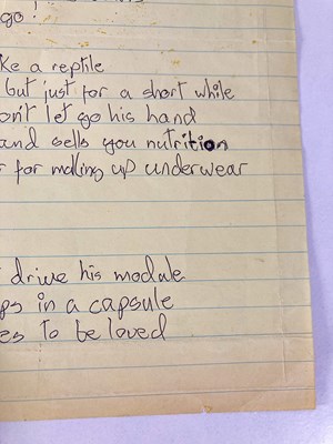 Lot 427 - DAVID BOWIE - HANDWRITTEN LYRICS FOR 'JEAN GENIE'.