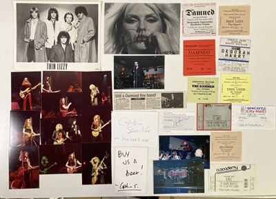 Lot 373 - PUNK / ROCK EPHEMERA - GIRLSCHOOL / THE DAMNED CONCERT PHOTOS AND AUTOGRAPHS / THIN LIZZY TICKETS.