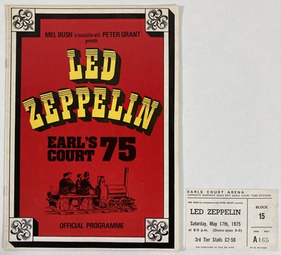 Lot 351 - LED ZEPPELIN - AN ORIGINAL PROGRAMME AND TICKET STUB, WITH A REPRODUCTION POSTER - EARL'S COURT 1975.