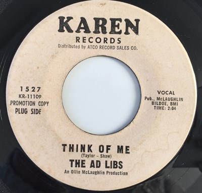 Lot 51 - THE AD LIBS - THINK OF ME/ EVERY BOY AND GIRL 7" (US PROMO - KAREN 1527)