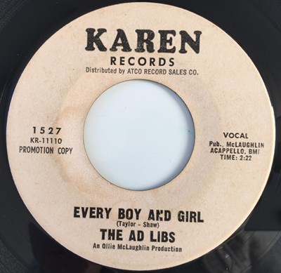 Lot 51 - THE AD LIBS - THINK OF ME/ EVERY BOY AND GIRL 7" (US PROMO - KAREN 1527)
