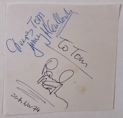 Lot 127 - THE BEATLES - PAGE SIGNED BY PAUL MCCARTNEY AND JIMMY MCCULLOCH.