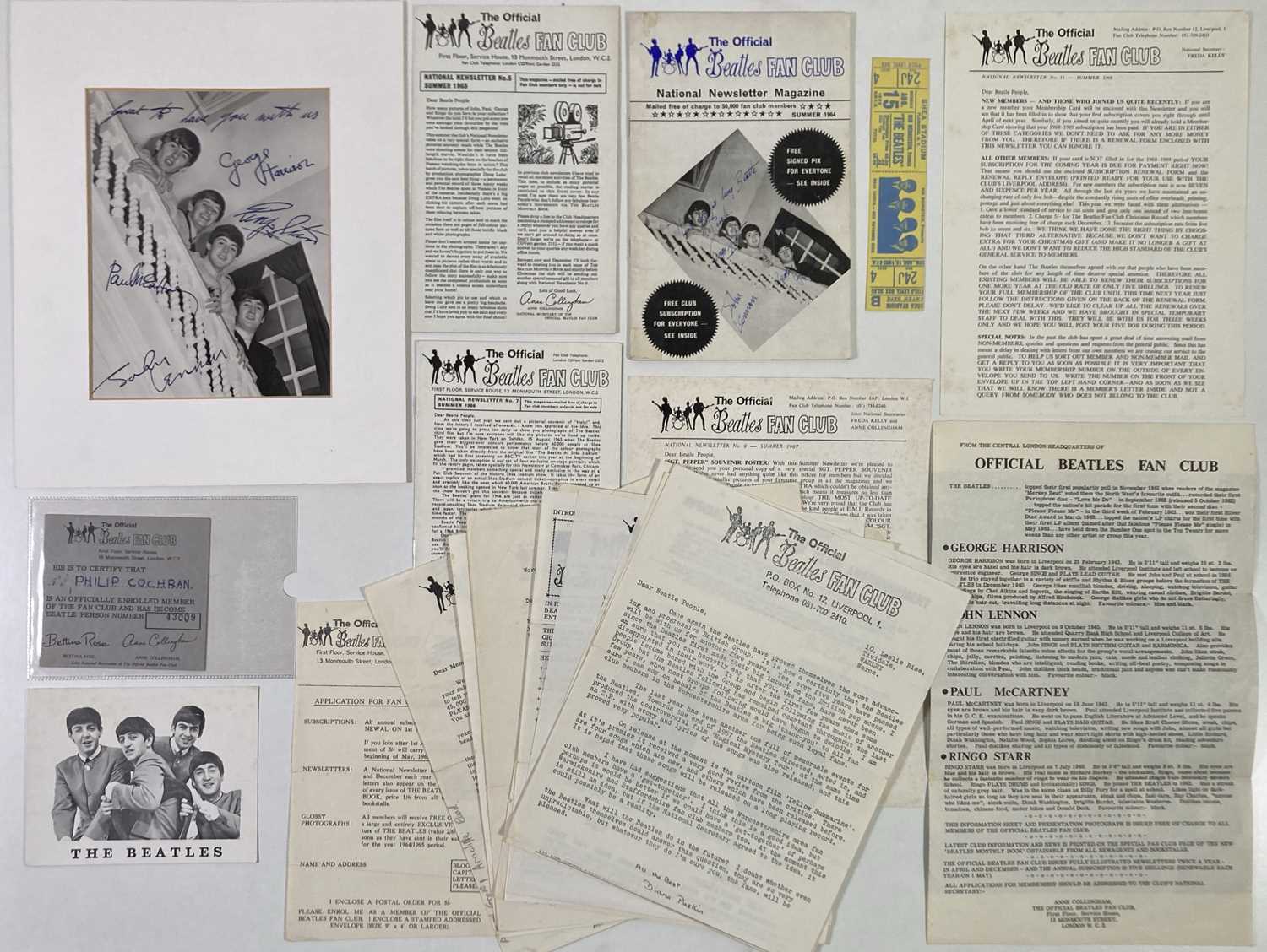 Lot 78 - THE BEATLES - OFFICIAL C 1960S FAN CLUB EPHEMERA.