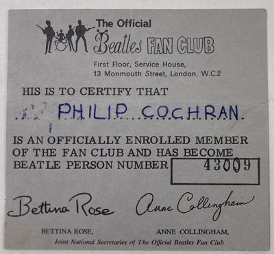 Lot 78 - THE BEATLES - OFFICIAL C 1960S FAN CLUB EPHEMERA.