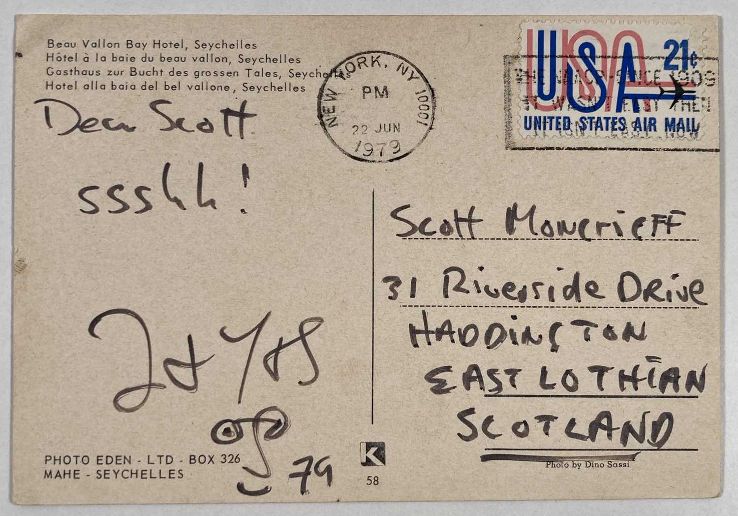 Lot 137 - THE BEATLES - A POSTCARD SENT BY JOHN LENNON - JUNE 1979.