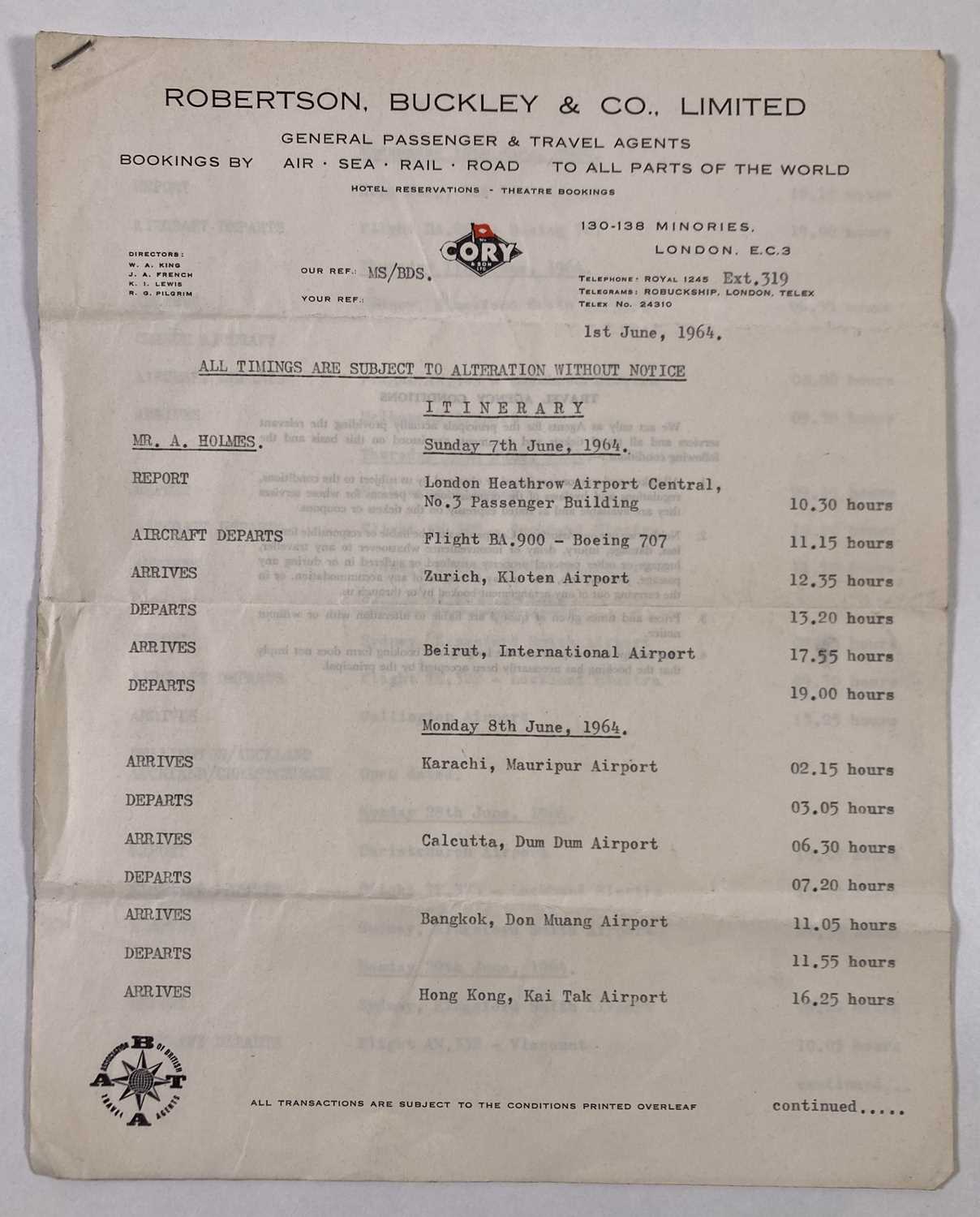 Lot 158 - THE BEATLES - A 1964 AUSTRALIA TOUR ITINERARY.