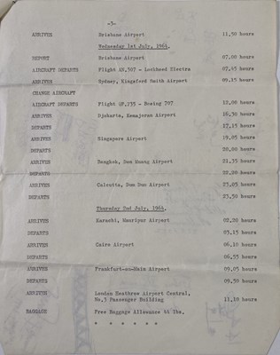 Lot 158 - THE BEATLES - A 1964 AUSTRALIA TOUR ITINERARY.