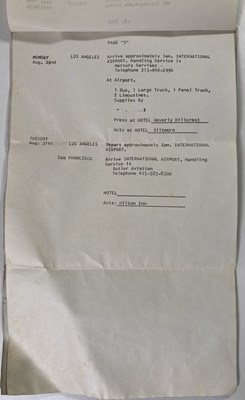 Lot 155 - THE BEATLES -  A1965 US TOUR ITINERARY AND DIARY.