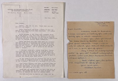 Lot 165 - SOUNDS INCORPORATED - EPHEMERA INC CORRESPONDENCE WITH BRIAN EPSTEIN.