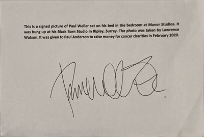 Lot 420 - THE JAM - A LARGE FORMAT PORTRAIT OF PAUL WELLER SIGNED BY WELLER AND PHOTOGRAPHER LAURENCE WATSON.