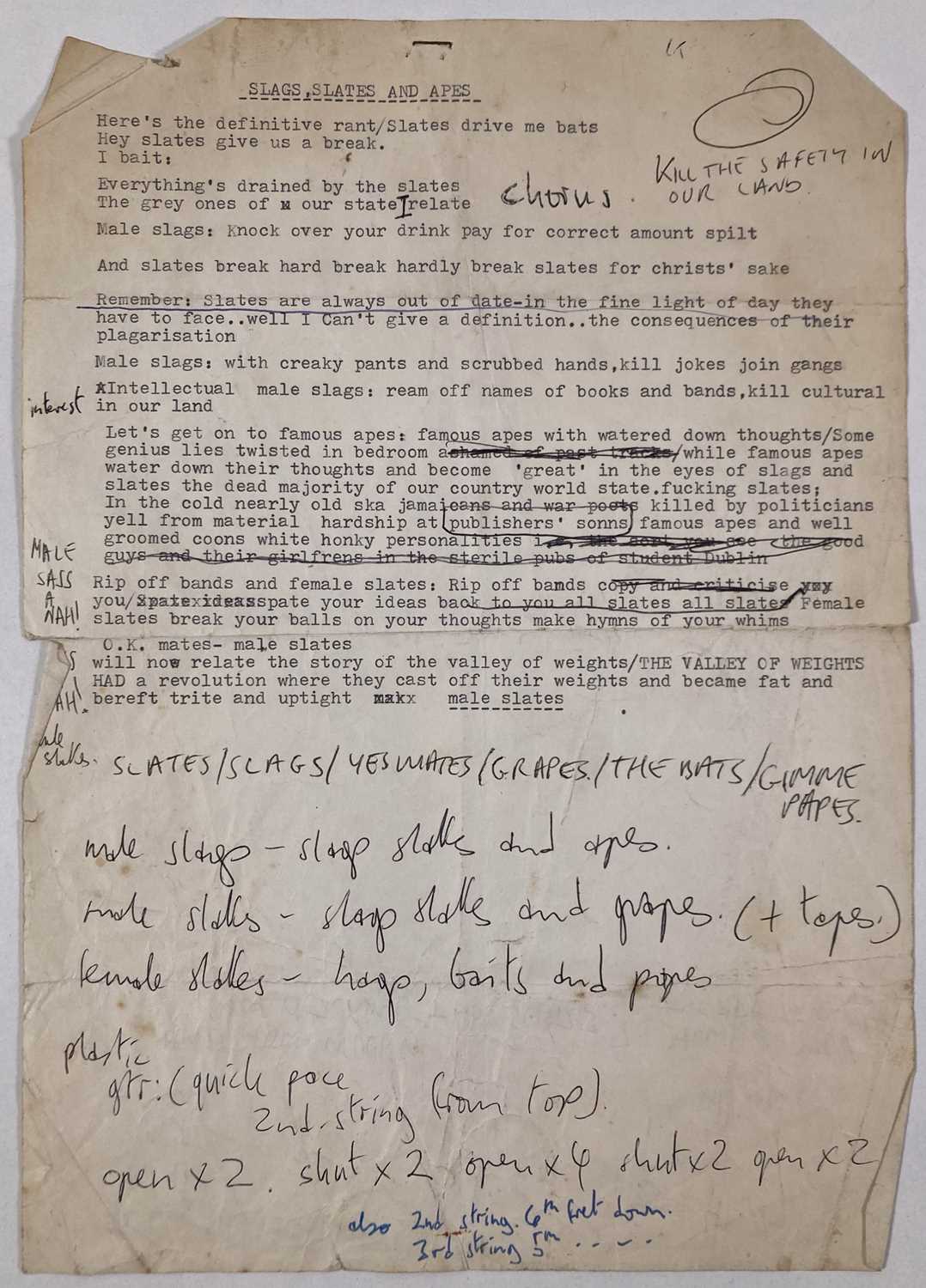 Lot 442 - MARK E. SMITH / THE FALL - MARK E. SMITH LYRICS FOR SLAGS, SLATES..