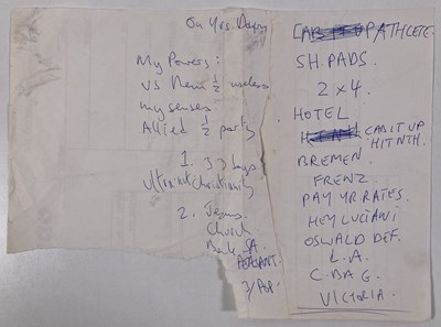 Lot 443 - MARK E. SMITH / THE FALL - A SET LIST FOR THE ODEON, HAMMERSMITH.