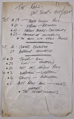 Lot 444 - MARK E. SMITH / THE FALL - 1981 TOUR DATES SHEET.